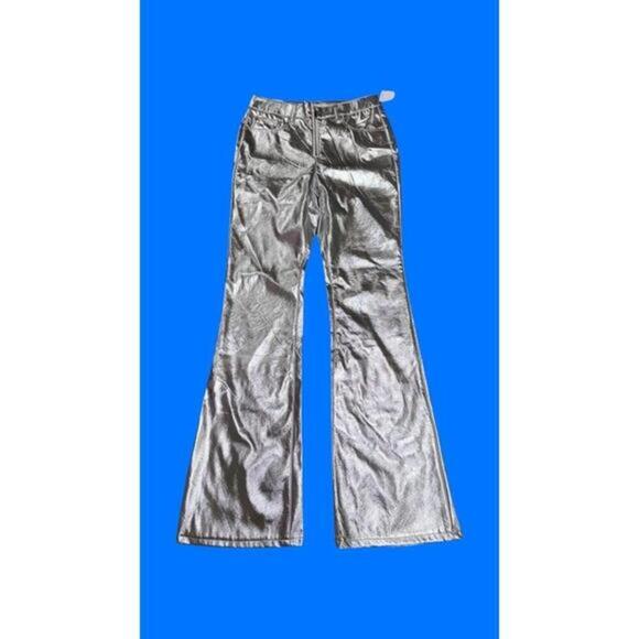 Love, Fire Pants - STUNNING Women's Faux Leather Pants LOVE FIRE Size 7 Metallic Silver Flare NWT